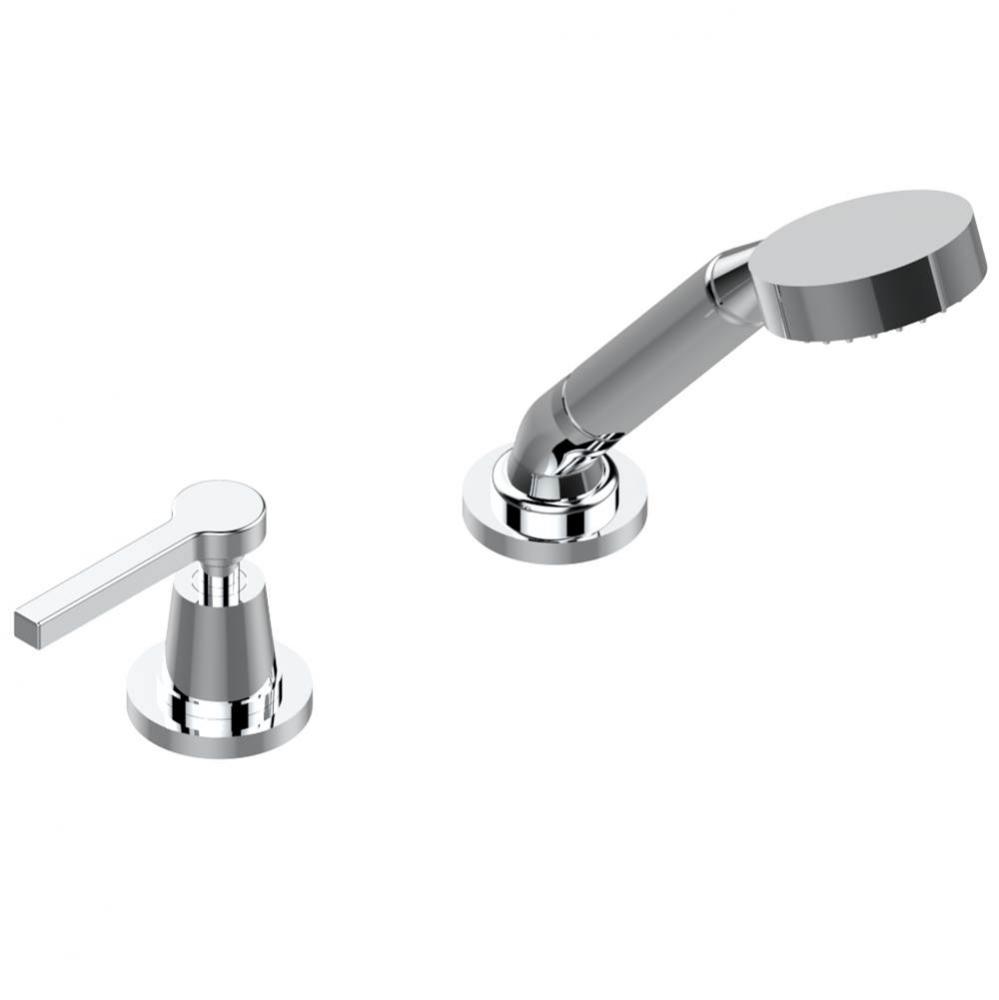 Deck mounted mixer with handshower, progressive cartridge