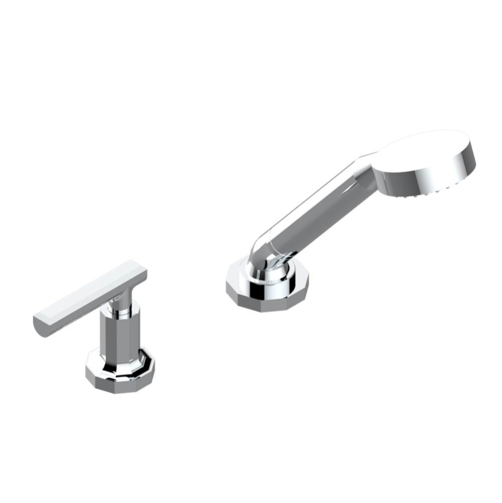 Deck mounted mixer with handshower, progressive cartridge