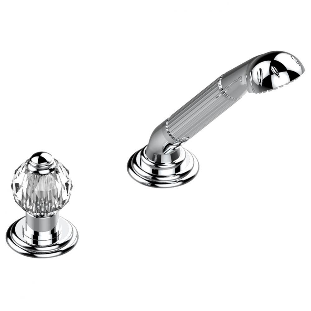 Deck mounted mixer with handshower, progressive cartridge