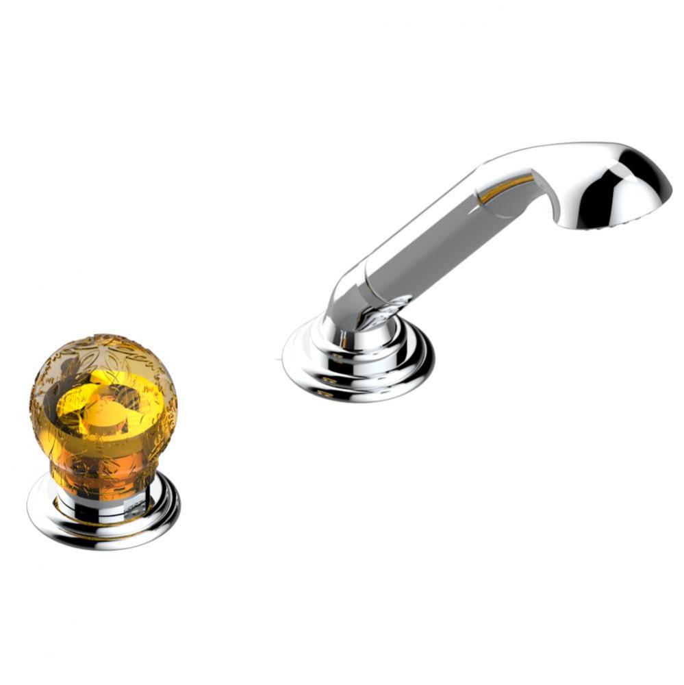 Deck mounted mixer with handshower, progressive cartridge