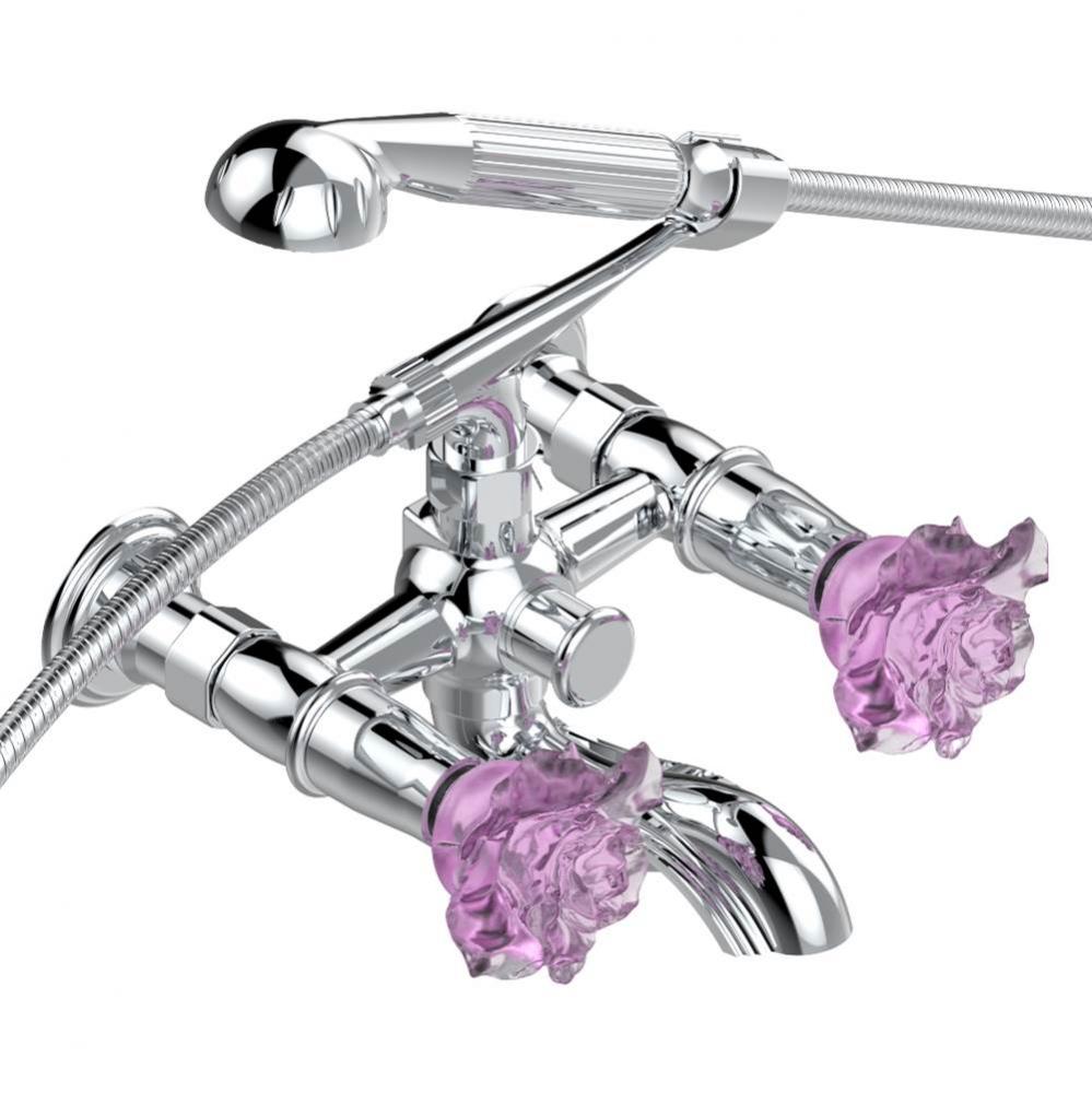 Exposed tub filler with cradle handshower, wall mounted