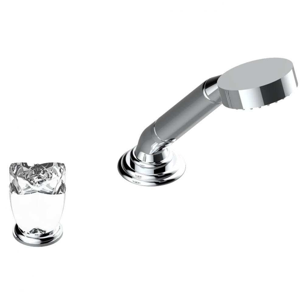Deck mounted mixer with handshower, progressive cartridge