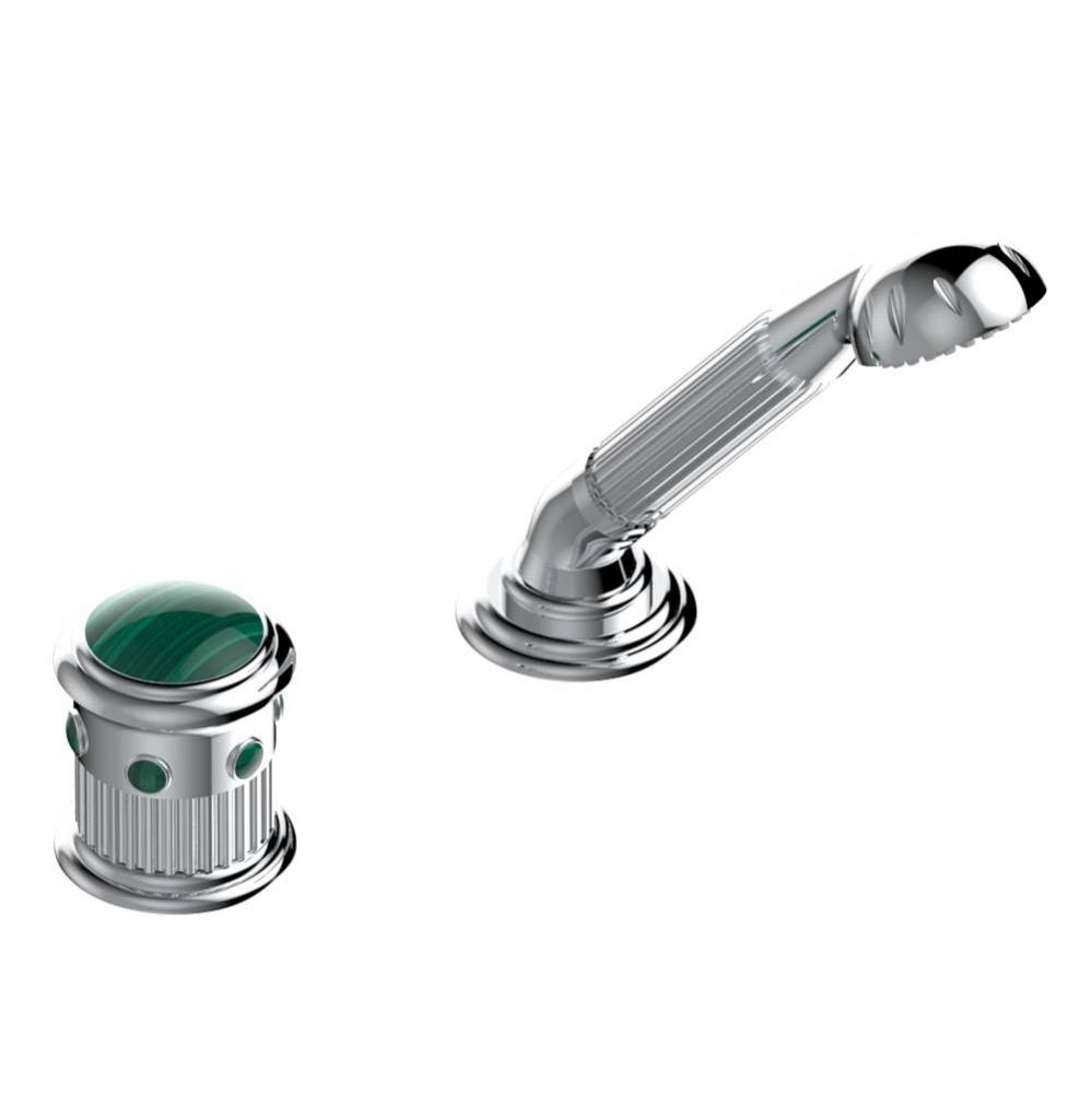 Deck mounted mixer with handshower, progressive cartridge