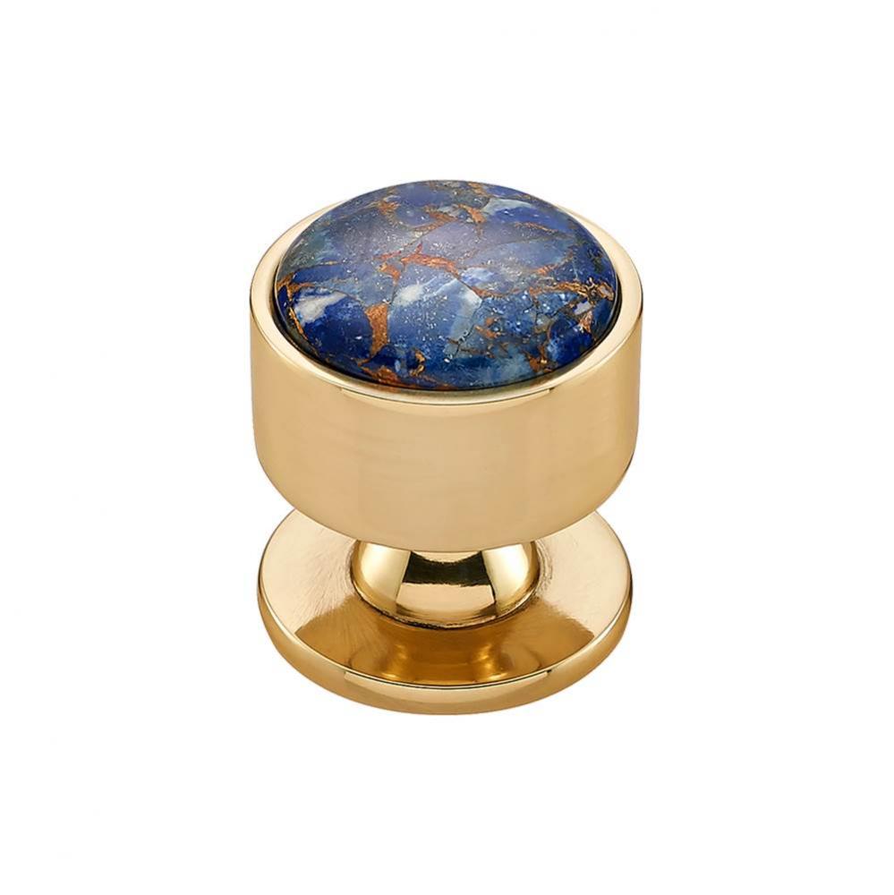 FireSky Mohave Lapis Knob 1 3/8 Inch Polished Brass Base