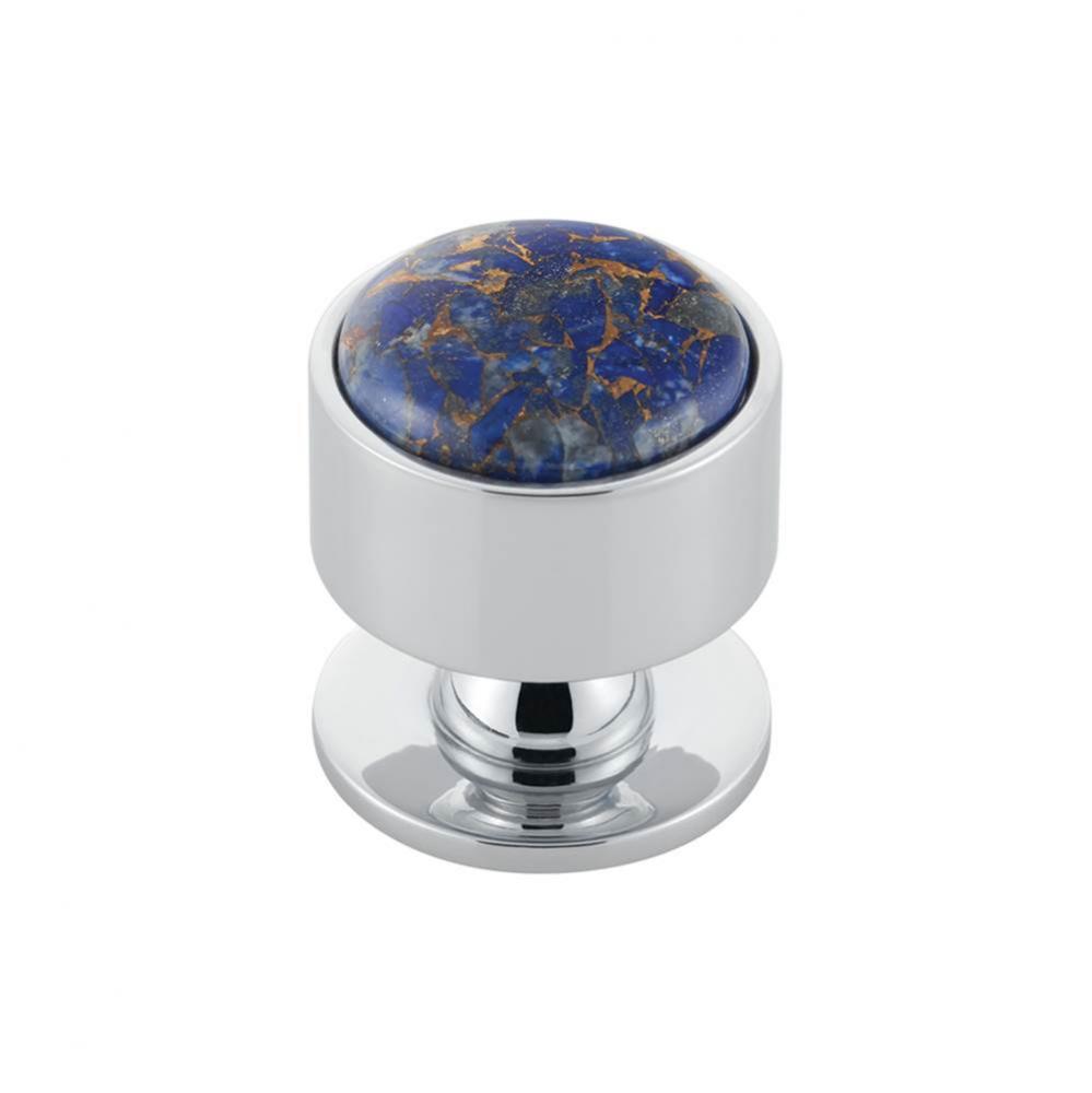 FireSky Mohave Lapis Knob 1 3/8 Inch Polished Chrome Base