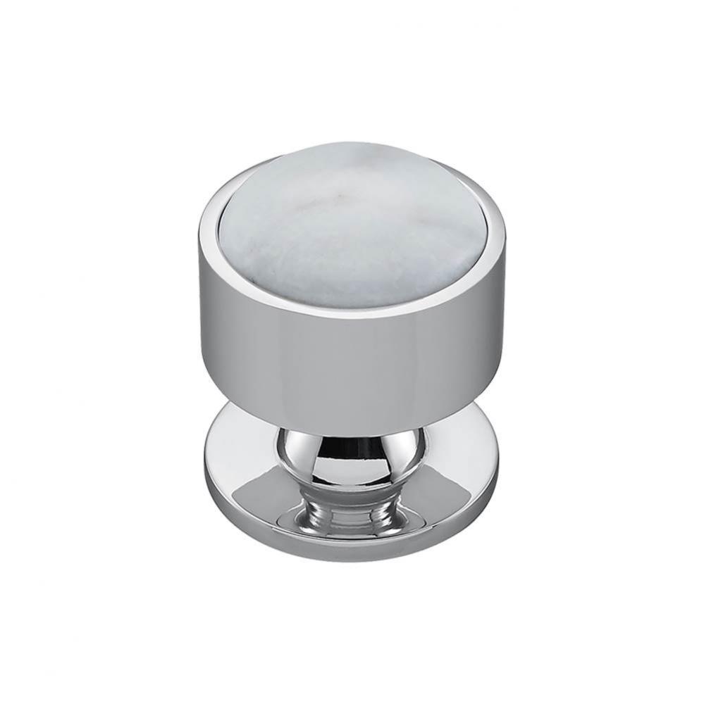FireSky Carrara White Knob 1 3/8 Inch Polished Chrome Base