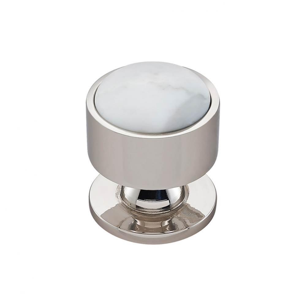 FireSky Carrara White Knob 1 3/8 Inch Polished Nickel Base