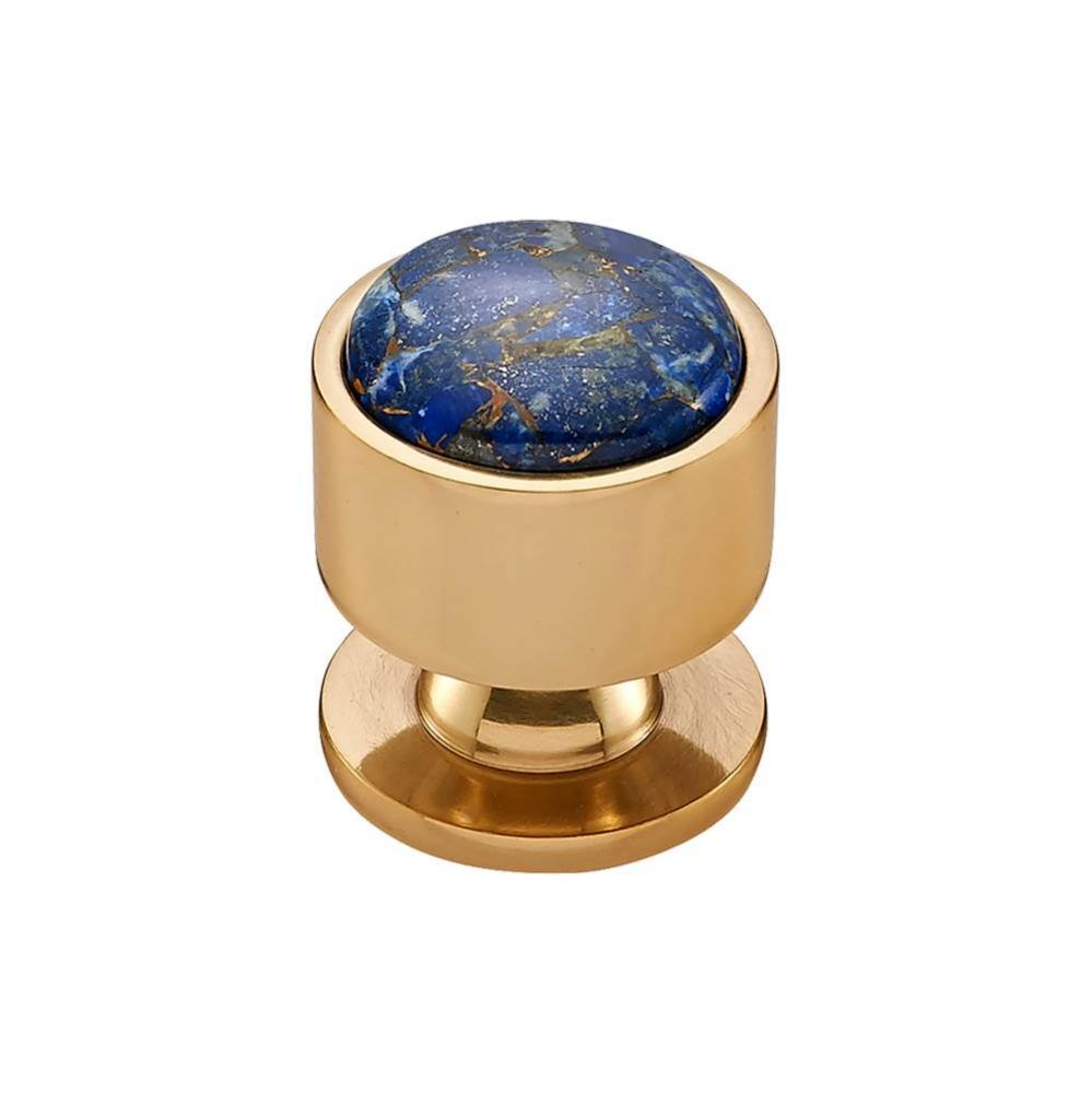 FireSky Mohave Lapis Knob 1 1/8 Inch Polished Brass Base