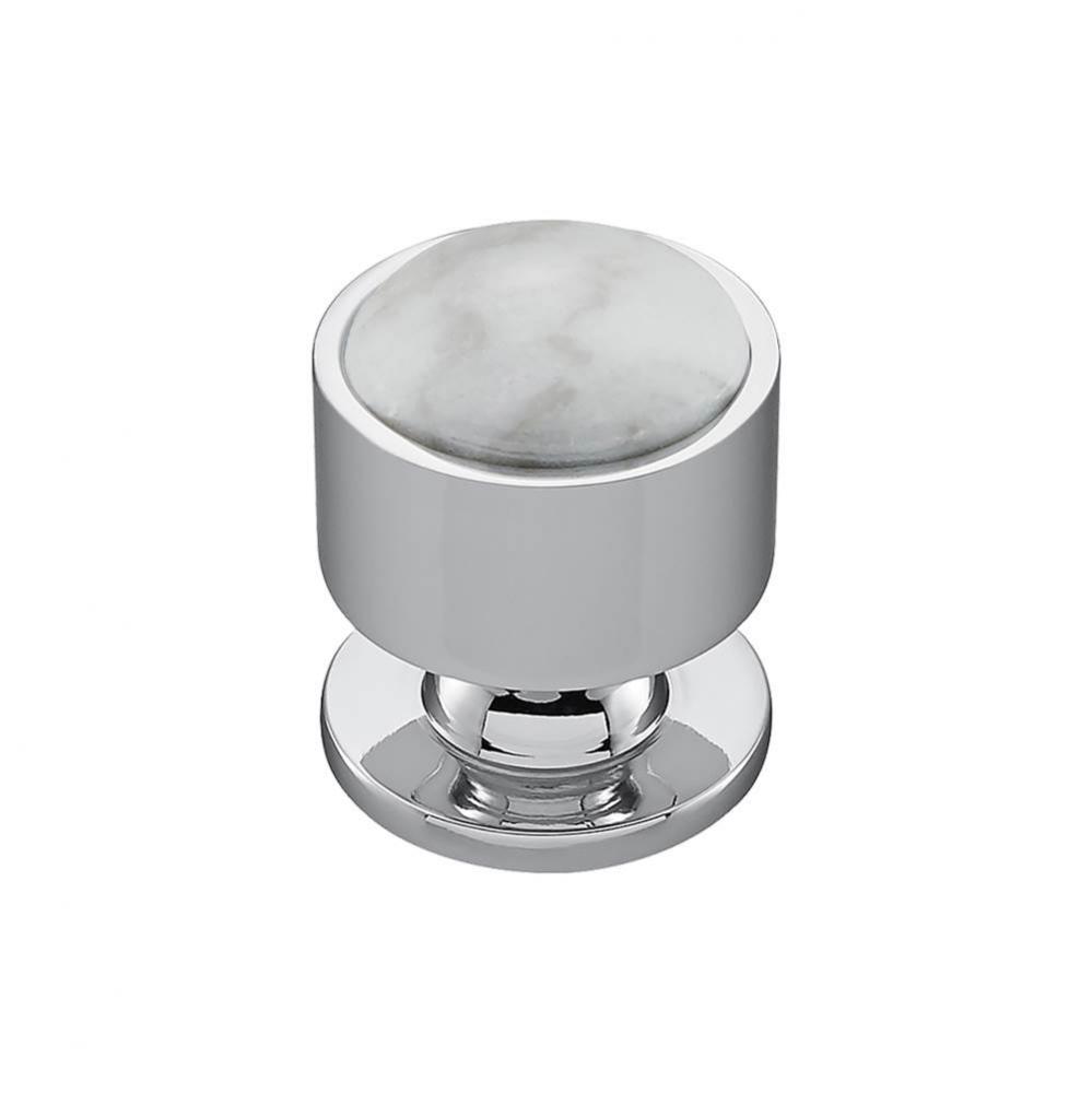 FireSky Carrara White Knob 1 1/8 Inch Polished Chrome Base