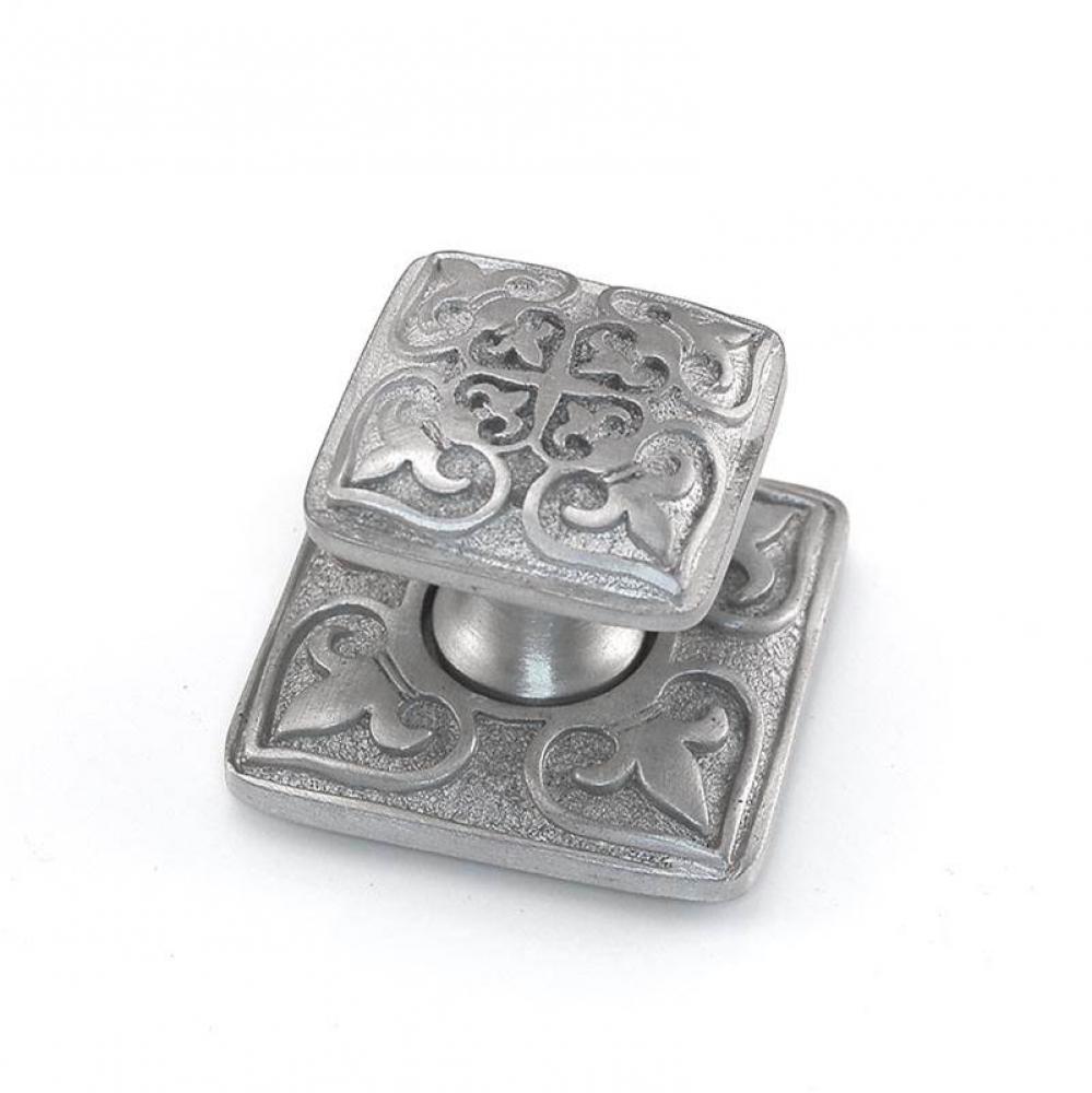 Fleur de Lis, Knob, Large, Square with Backplate, Satin Nickel
