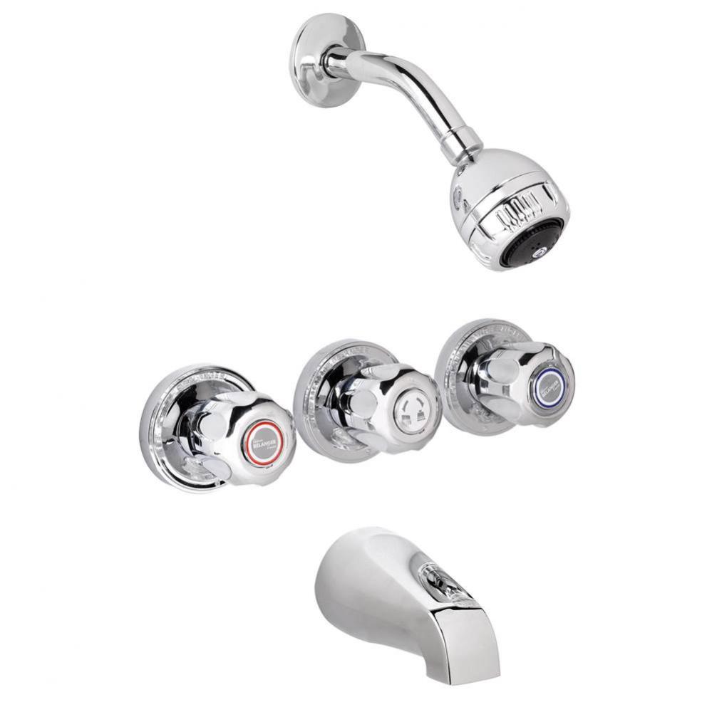 Tub & Shr Fct Cp W/K2 3 Hdls Chrome Round Handle Plastic
