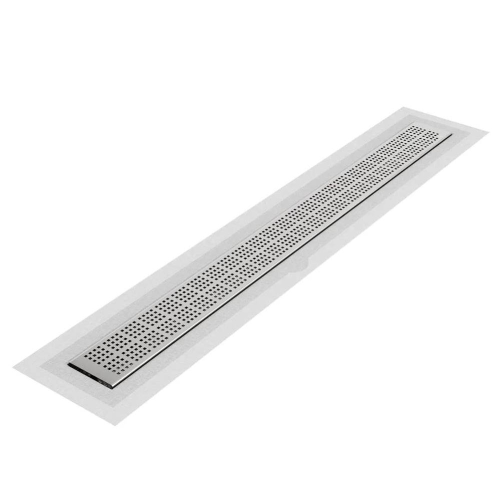 Delmar Series. 24'' Standard length Flange Edge linear drain. Kai Line. Satin