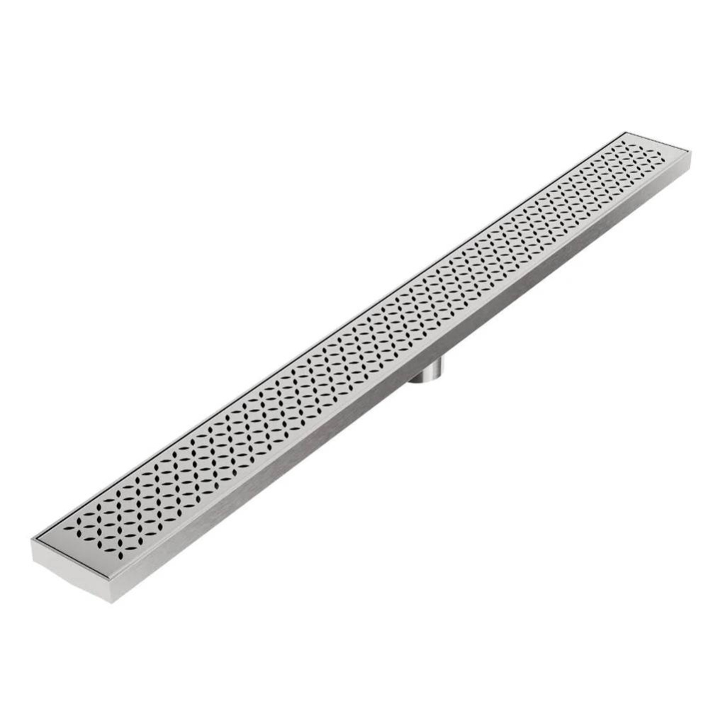 Delmar Series. 32'' Standard length Plain Edge linear drain. Lotus Line. Satin