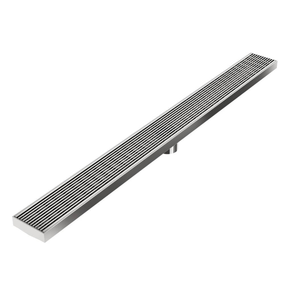 Delmar Series. 58'' Standard length Plain Edge linear drain. Wedgewire Line. Satin