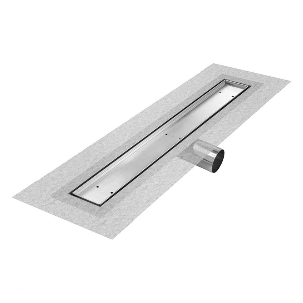 Delmar Series. 58'' Standard length Side Outlet linear drain. Mist (Tile-in) Line. Satin
