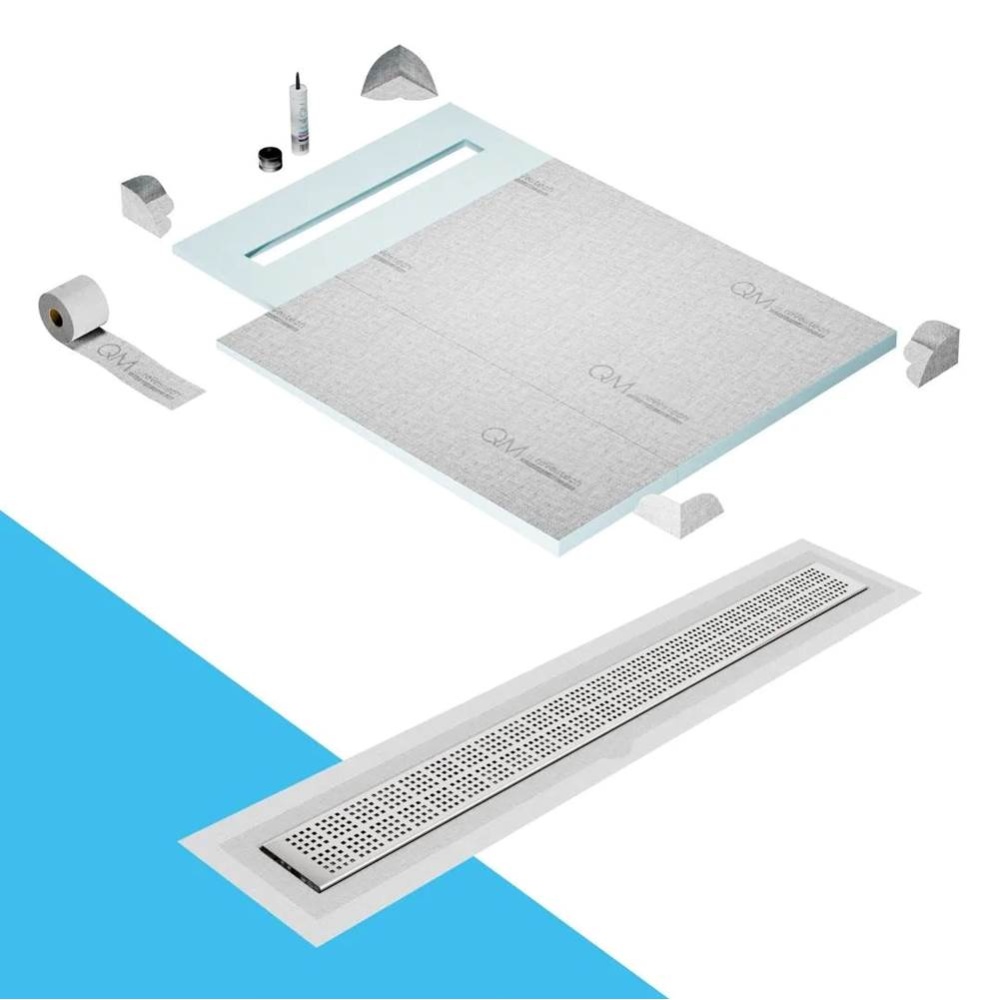 Shower Pan Curbless Kit 40'' with a 32'' Kai Linear Drain Flange Edge in Satin