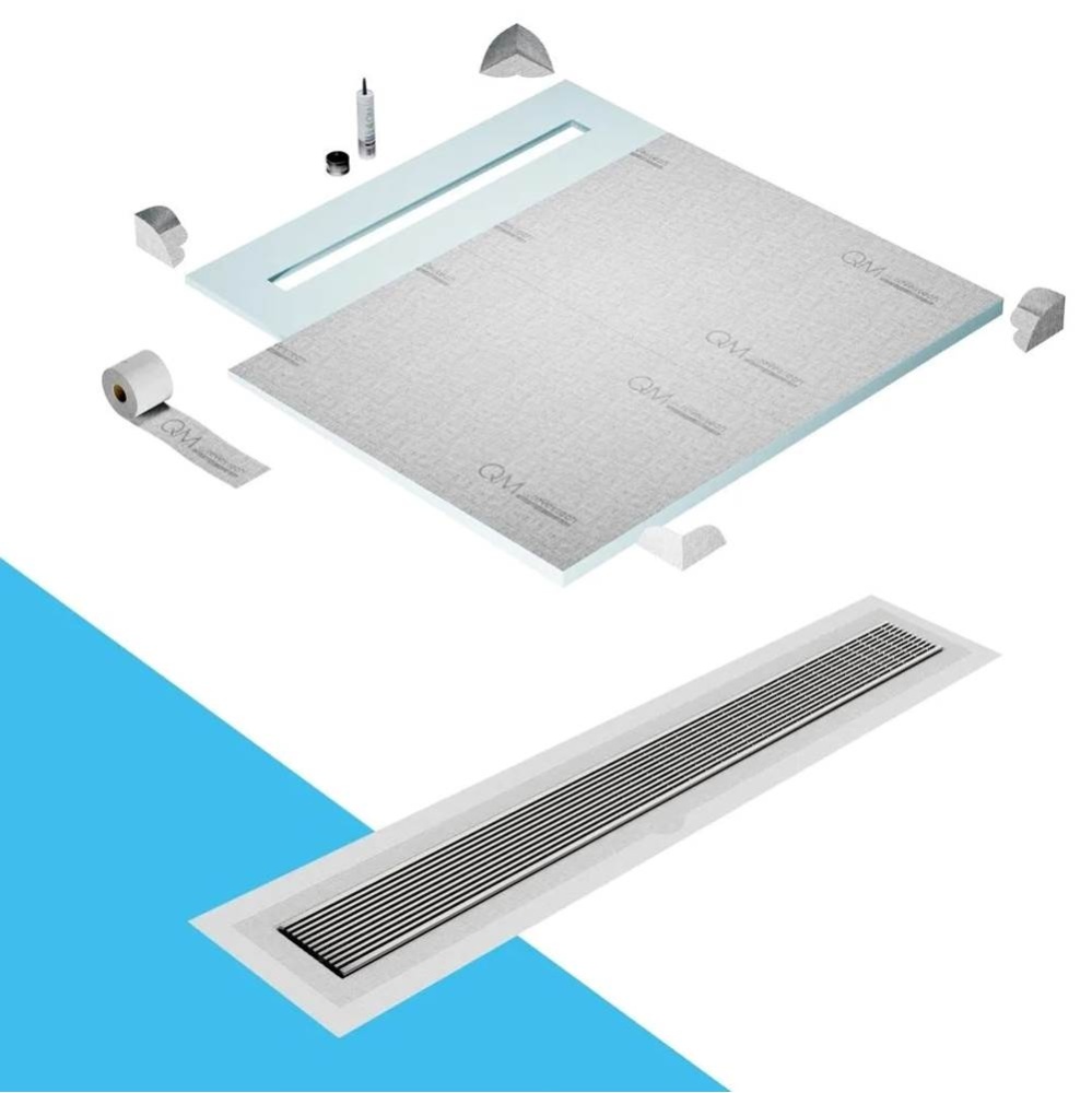 Shower Pan Curbless Kit 56'' with a 48'' Wedgewire Linear Drain Flange Edge in
