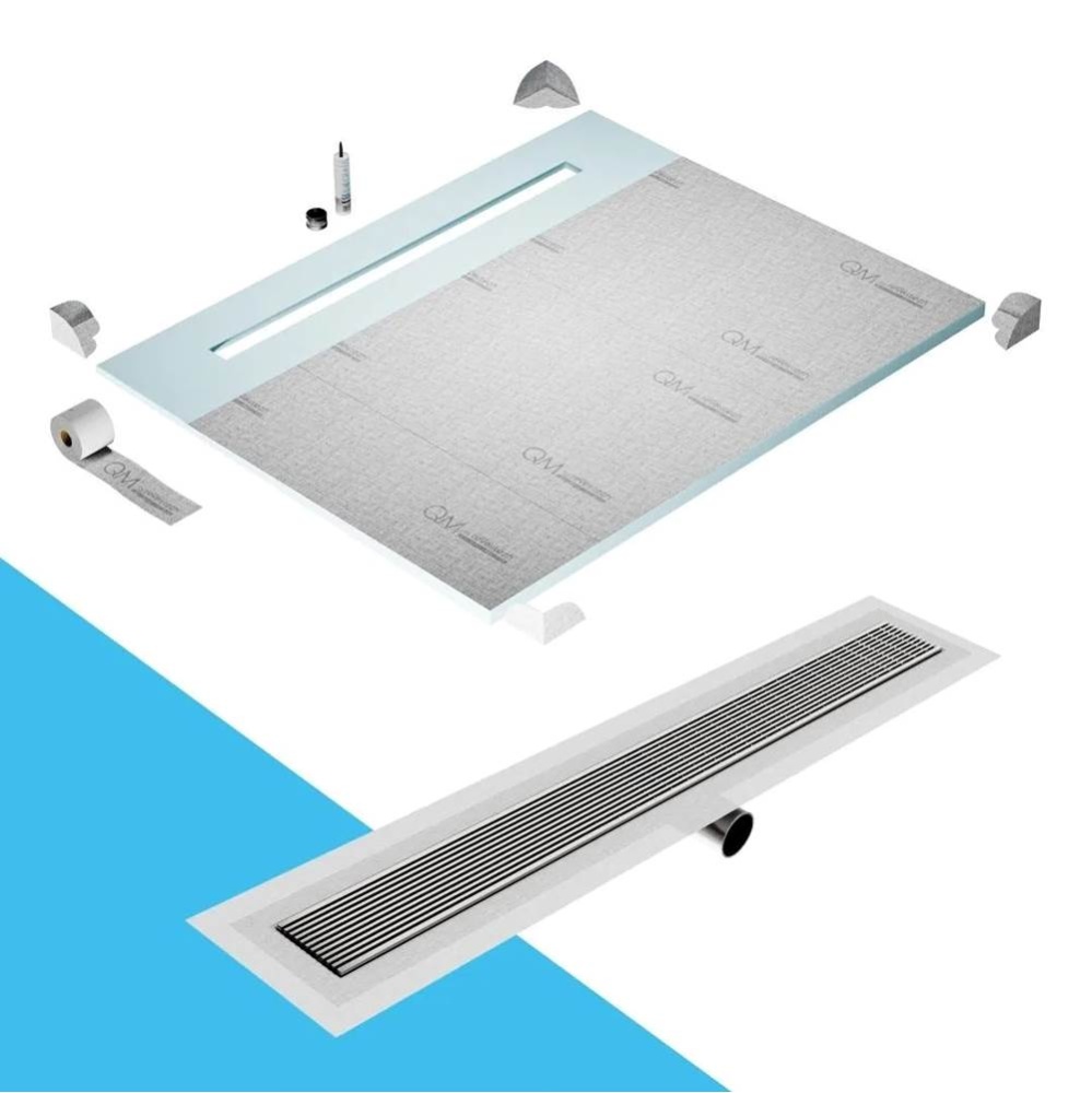 Shower Pan Curbless Kit 80'' with a 58'' Wedgewire Linear Drain Flange Edge Si