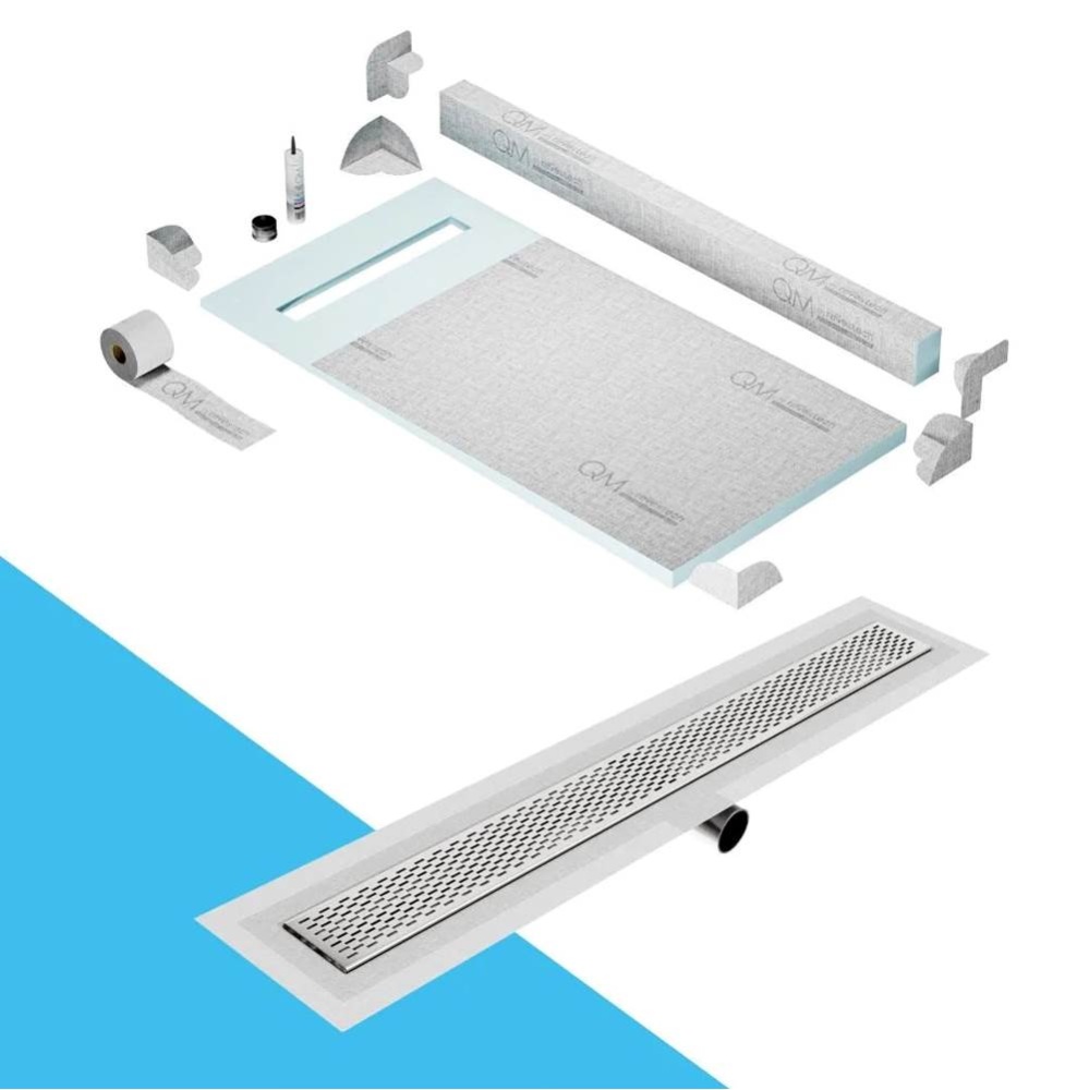 Shower Pan Kit 32'' with a 24'' Delta Linear Drain Flange Edge Side Outlet in