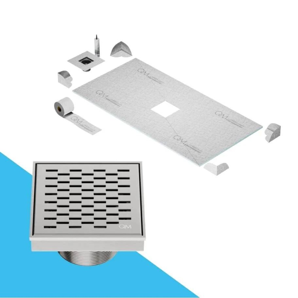 Curbless Center Shower Pan Kit 32'' x 63'' with 4'' Delta Square Dra