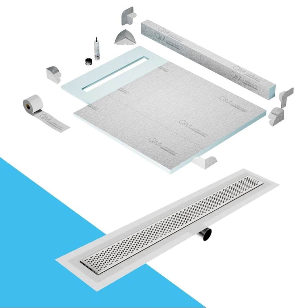 Shower Pan Kit 40'' with a 32'' Delta Linear Drain Flange Edge Side Outlet in