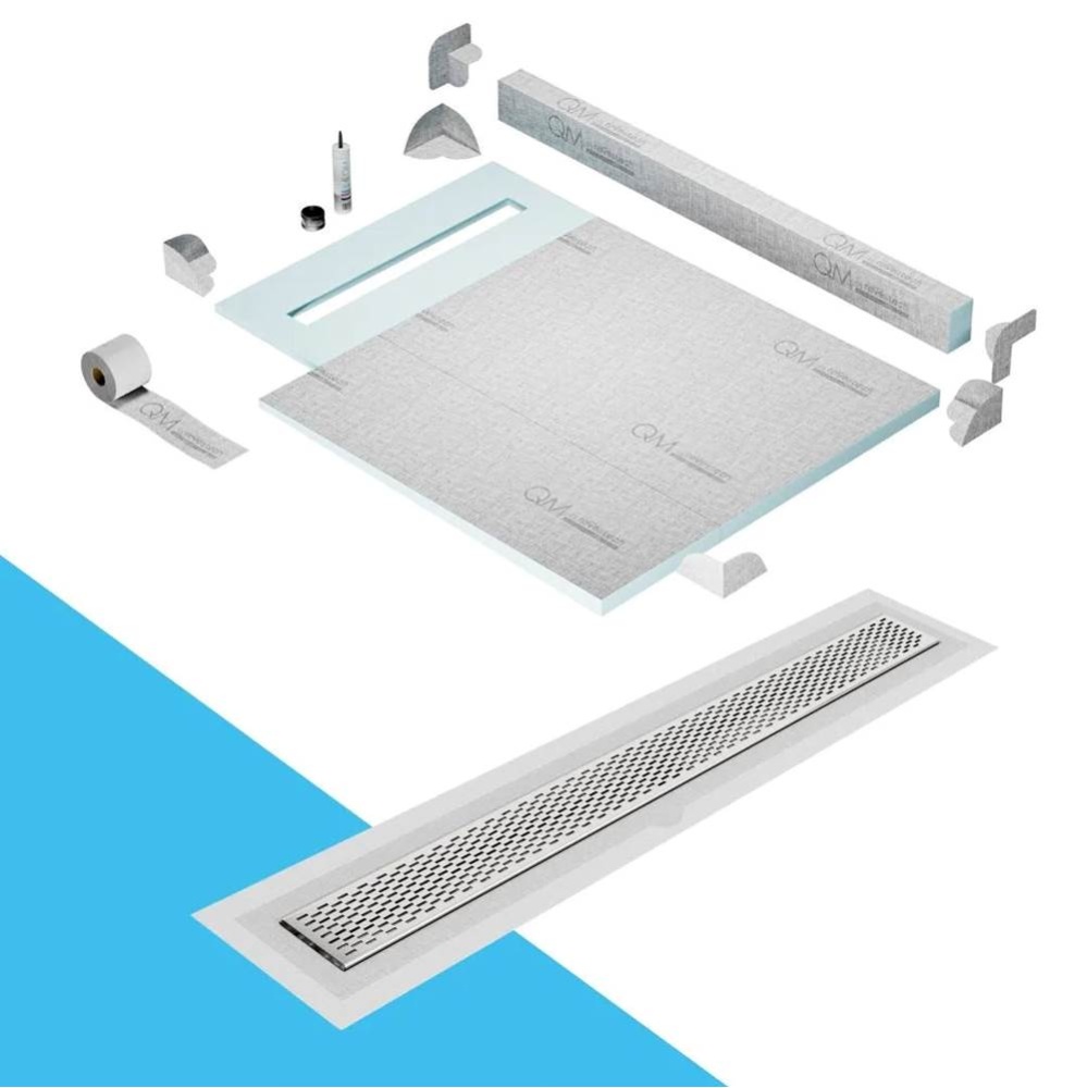 Shower Pan Kit 40'' with a 32'' Delta Linear Drain Flange Edge in Satin