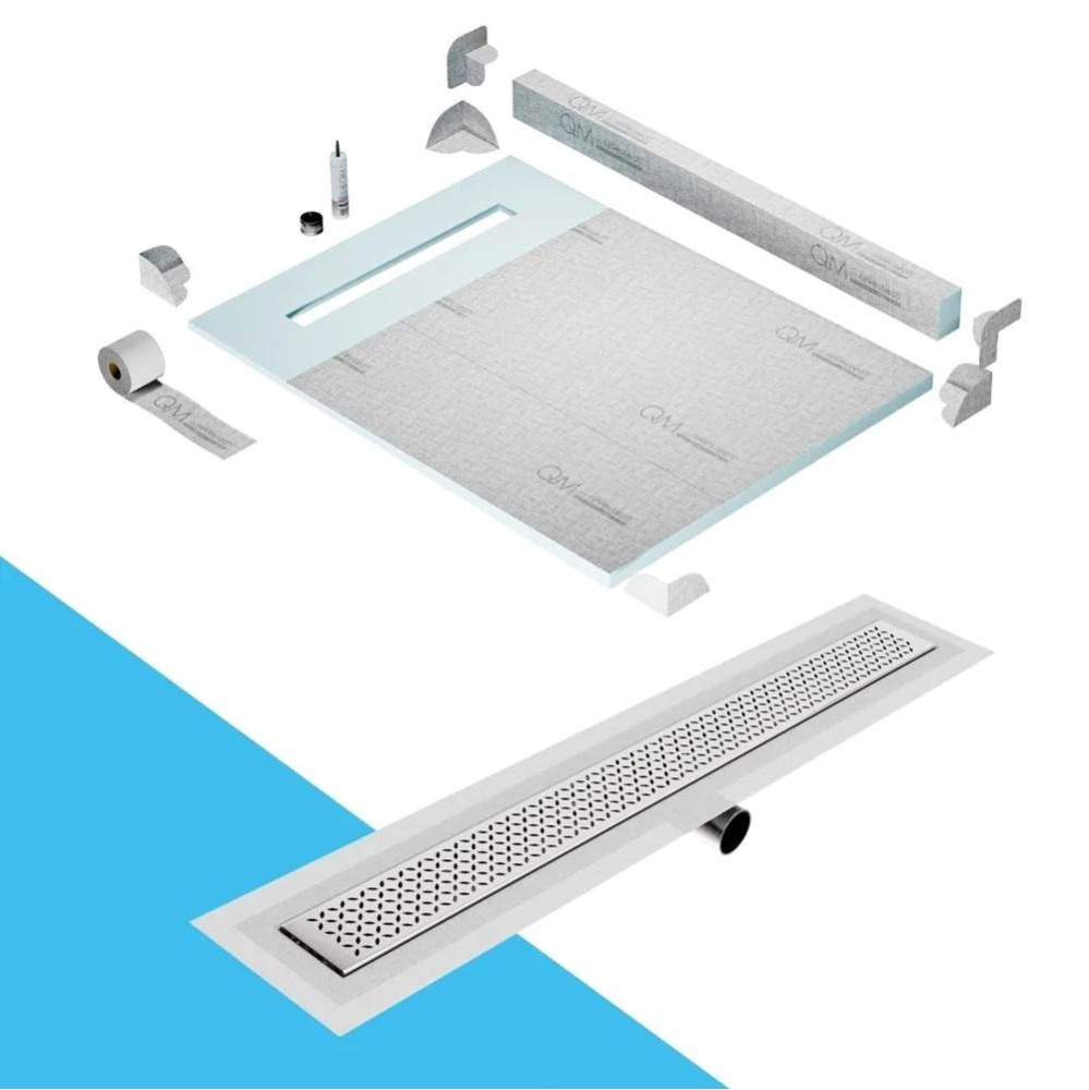 Shower Pan Kit 48'' with a 36'' Lotus Linear Drain Flange Edge Side Outlet in