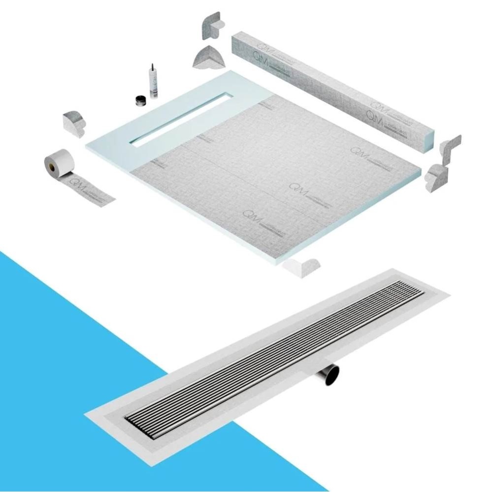 Shower Pan Kit 48'' with a 36'' Wedgewire Linear Drain Flange Edge Side Outlet