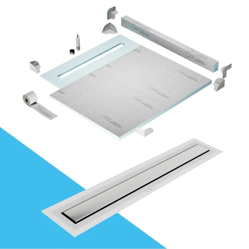 Shower Pan Kit 56'' with a 48'' Mist (Tile-in) Linear Drain Flange Edge Framel