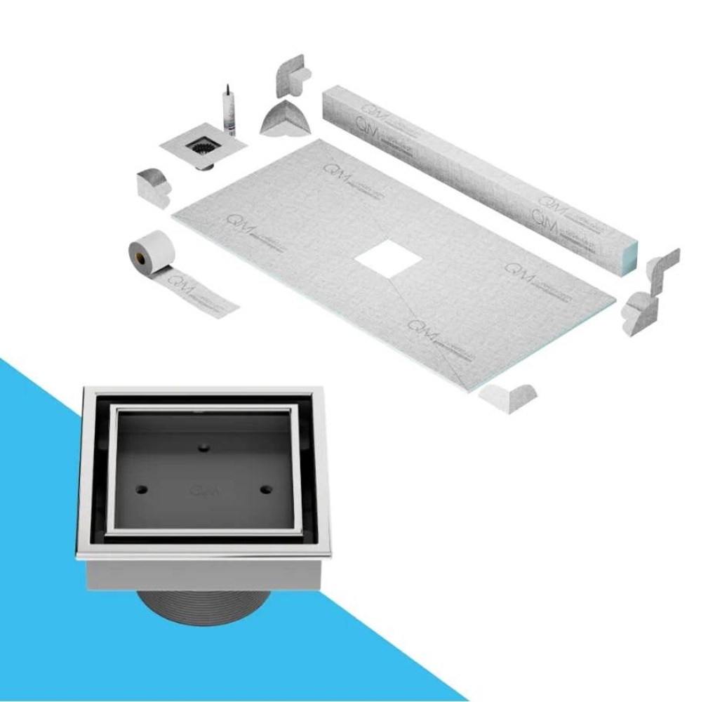 Center Shower Pan Kit 32'' x 63'' with 4''Veil (Tile-In) Square Drai