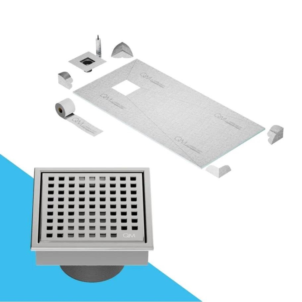 Curbless Off-Center Shower Pan Kit 32'' x 63'' with 4'' Mira Square