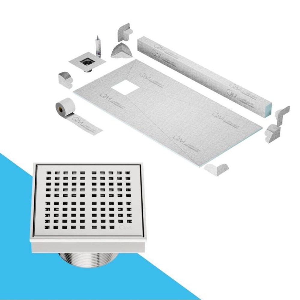 Off-Center Shower Pan Kit 32'' x 63'' with 4'' Kai Square Drain in S