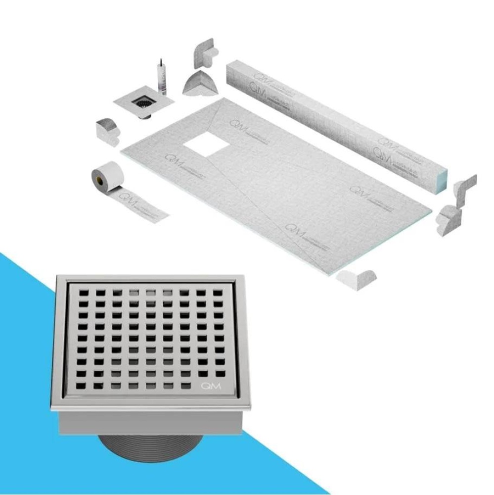 Off-Center Shower Pan Kit 32'' x 63'' with 4'' Mira Square Drain in