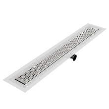 QM Drain 33.400.28FSO ST - Delmar Series. 28'' Standard length Side Outlet linear drain. Lotus Line. Satin