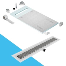 QM Drain SP32.33.700.24FSO ST - Shower Pan Curbless Kit 32'' with a 24'' Wedgewire Linear Drain Flange Edge Si