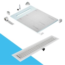 QM Drain SP48.33.200.36FSO ST - Shower Pan Curbless Kit 48'' with a 36'' Kai Linear Drain Flange Edge Side Out
