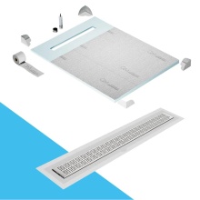 QM Drain SP48.33.200.36F ST - Shower Pan Curbless Kit 48'' with a 36'' Kai Linear Drain Flange Edge in Satin