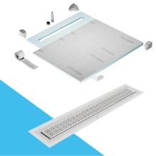 QM Drain SP56.33.200.48F ST - Shower Pan Curbless Kit 56'' with a 48'' Kai Linear Drain Flange Edge in Satin