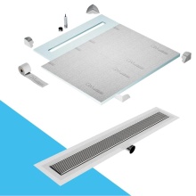 QM Drain SP56.33.700.48FSO ST - Shower Pan Curbless Kit 56'' with a 48'' Wedgewire Linear Drain Flange Edge Si