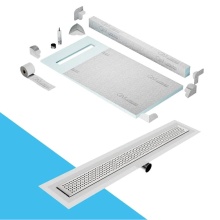 QM Drain SPC32.33.400.24FSO ST - Shower Pan Kit 32'' with a 24'' Lotus Linear Drain Flange Edge Side Outlet in