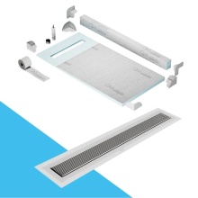 QM Drain SPC32.33.700.24F ST - Shower Pan Kit 32'' with a 24'' Wedgewire Linear Drain Flange Edge in Satin