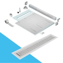 QM Drain SPC40.33.200.32F ST - Shower Pan Kit 40'' with a 32'' Kai Linear Drain Flange Edge in Satin