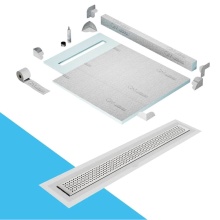 QM Drain SPC40.33.400.32F ST - Shower Pan Kit 40'' with a 32'' Lotus Linear Drain Flange Edge in Satin
