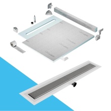 QM Drain SPC56.33.700.48FSO ST - Shower Pan Kit 56'' with a 48'' Wedgewire Linear Drain Flange Edge Side Outlet