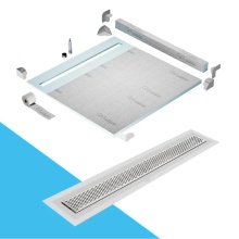 QM Drain SPC64.33.300.58F ST - Shower Pan Kit 64'' with a 58'' Delta Linear Drain Flange Edge in Satin
