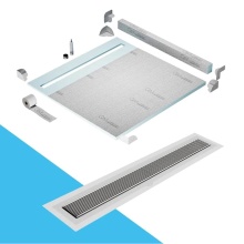 QM Drain SPC64.33.700.58F ST - Shower Pan Kit 64'' with a 58'' Wedgewire Linear Drain Flange Edge in Satin