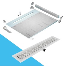 QM Drain SPC80.33.200.58FSO ST - Shower Pan Kit 80'' with a 58'' Kai Linear Drain Flange Edge Side Outlet in Sa