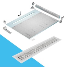 QM Drain SPC80.33.200.58F ST - Shower Pan Kit 80'' with a 58'' Kai Linear Drain Flange Edge in Satin