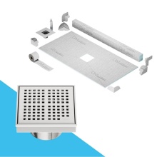 QM Drain SPCC.33.200.04 ST - Center Shower Pan Kit 32'' x 63'' with 4'' Kai Square Drain in Satin