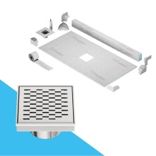 QM Drain SPCC.33.300.04 ST - Center Shower Pan Kit 32'' x 63'' with 4'' Delta Square Drain in Sat